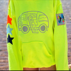 HAMPTONS STAR ADULT HOODIE W/ VINTAGE SURF PATCH NEON