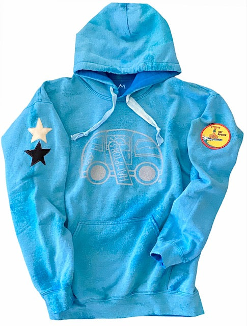 HAMPTONS WASH-OUT BLUE STAR ADULT HOODIE W/ VINTAGE PATCH